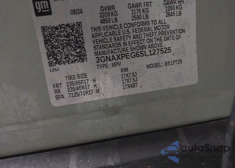 2025 Chevrolet Equinox Awd Lt from USA, damaged, VIN 3GNAXPEG6SL127525